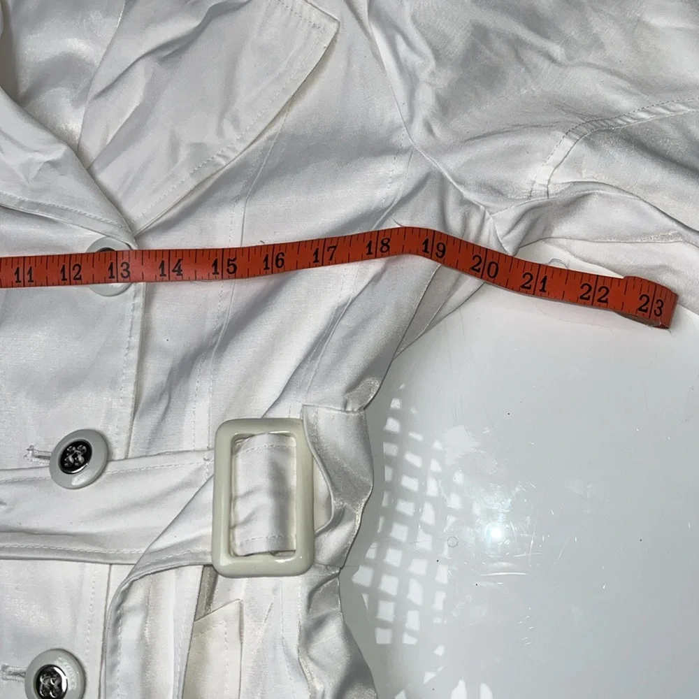 Guess White Medium Cut Trench Coat Collared 3/4 Length Sleeve & Belted Jacket L - Picture 9 of 11